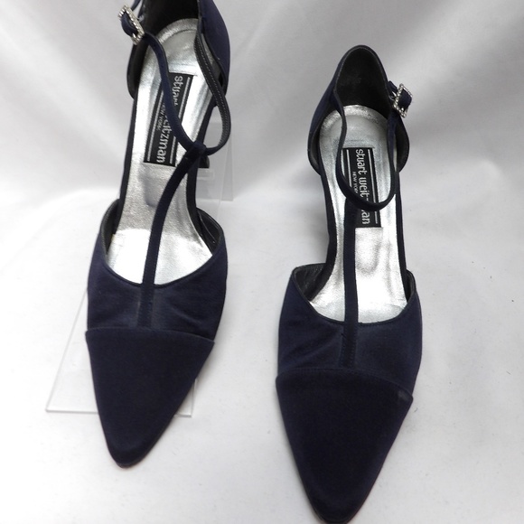 Stuart Weitzman Heels T-strap Dark Blue Size 7 - Picture 1 of 4
